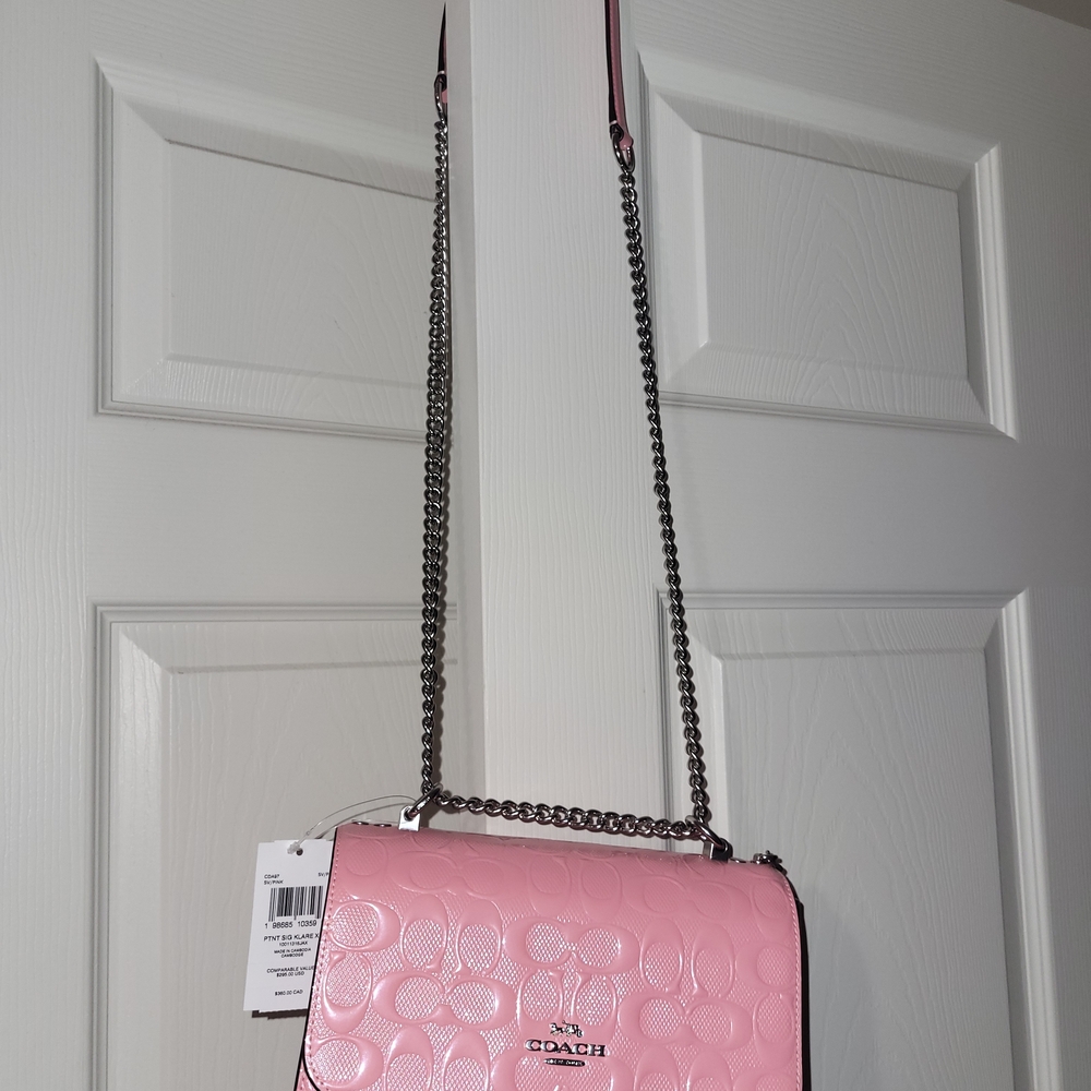 Coach Pink Embossed Chain Shoulder Bag - Picture 6 of 8